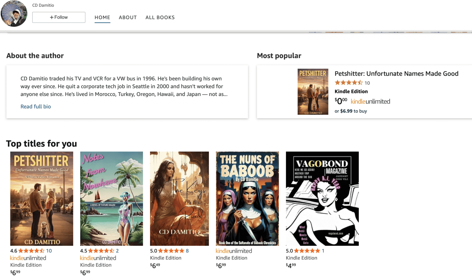 CD Damitio Amazon Author Page